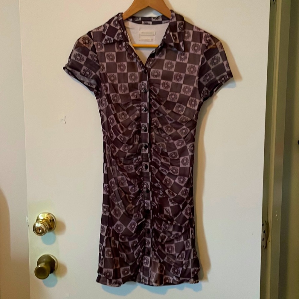 Ruched button front dress